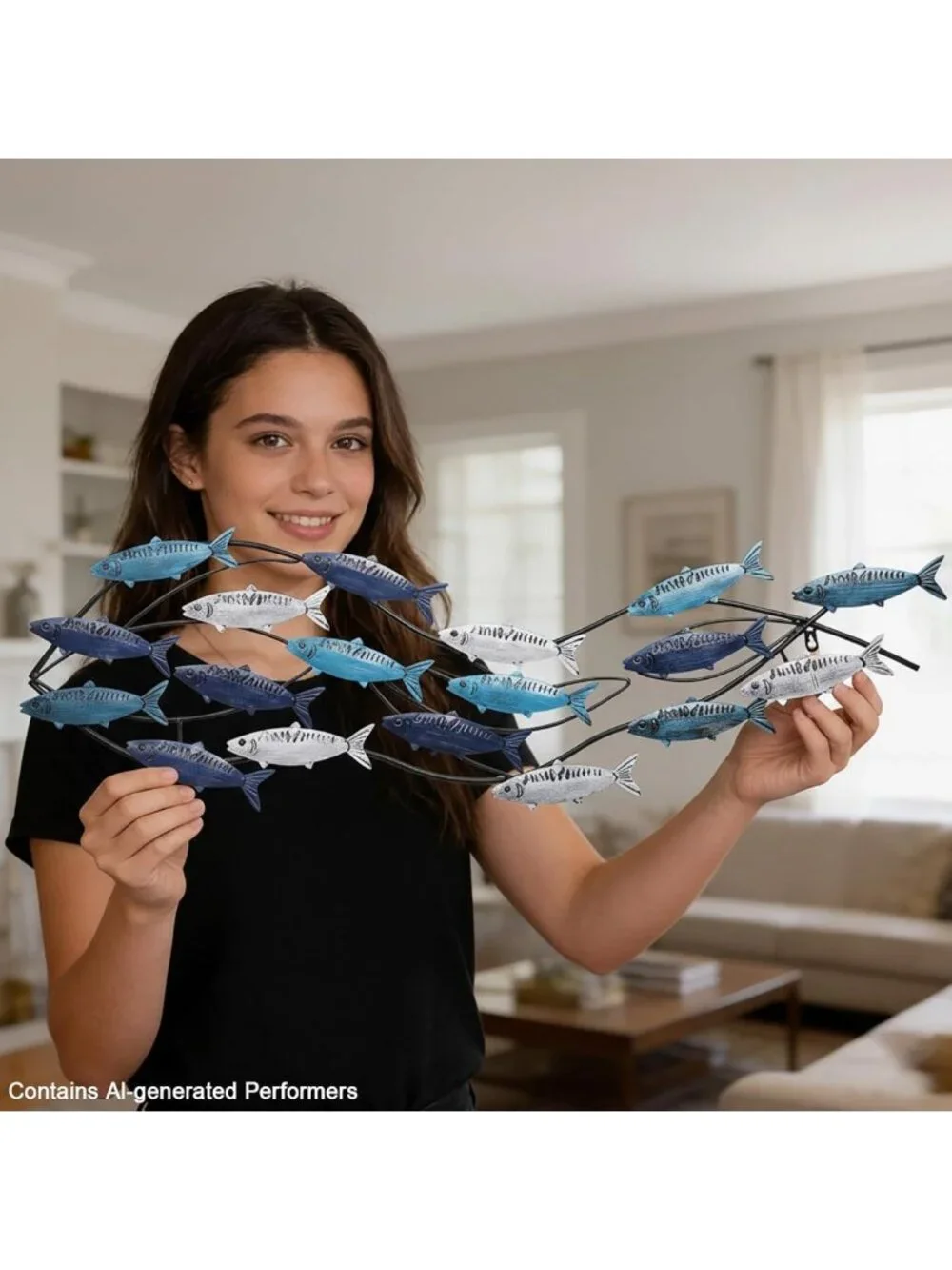 Large Nautical Metal Fish Wall Art - 3D Coastal Decor for Living Room & Beach